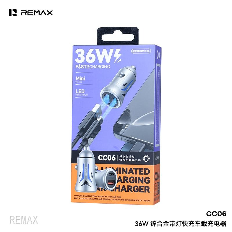Remax Cc06 36w Dual-port Zinc Alloy Fast Car Charger With Led Light - 2