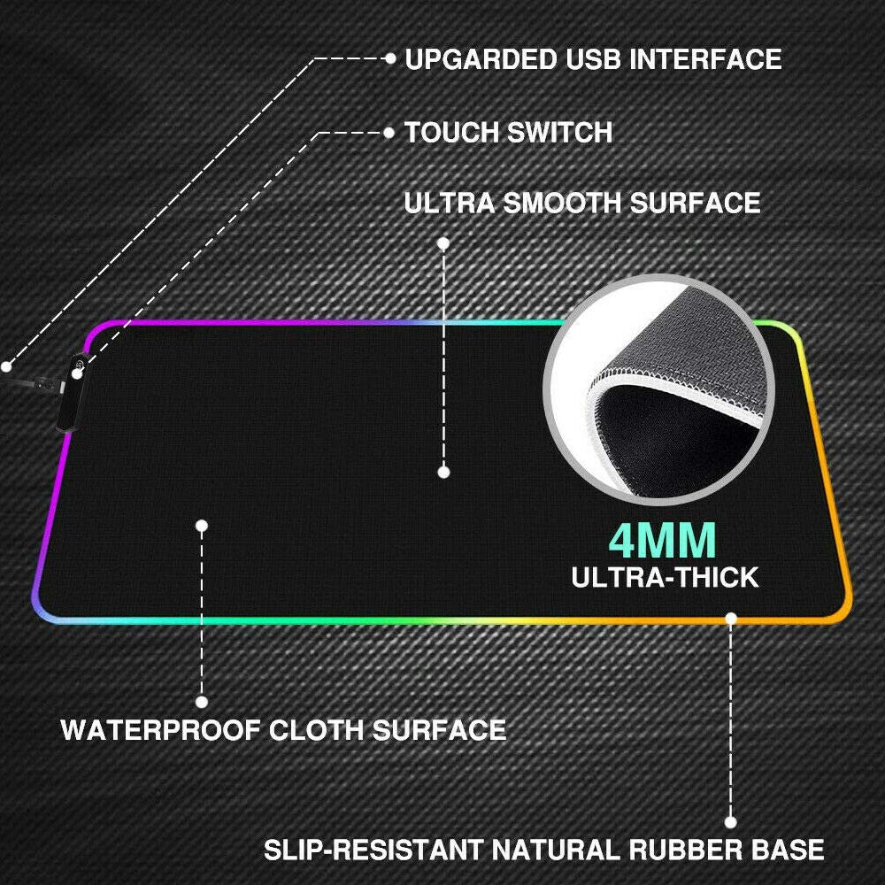 Rgb Gaming Mouse Pad Large (800×300×4mm) Led Mousepad With Non-slip Rubber Base Soft Pad - 4