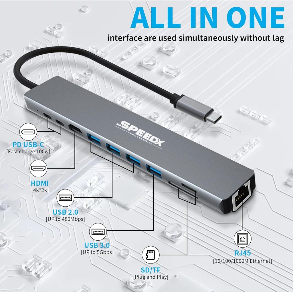 Speed-x (sp-tc1001) 10 In 1 Multi Port Type C Hdmi 4k Converter Good Ic Big Packing - 2