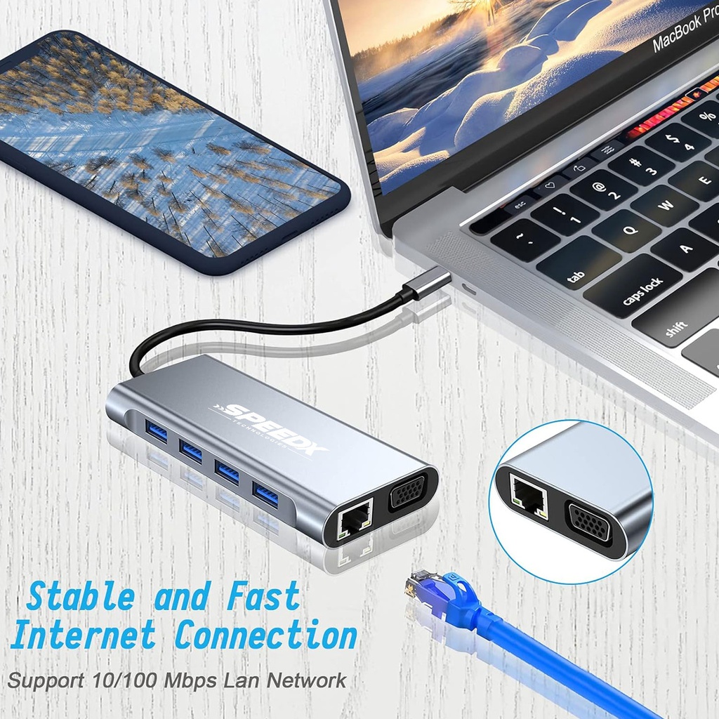 Speed-x (sp-tc1101) 11 In 1 Multi-port Type C 4k Hdmi Usb 3.0 Converter Good Ic Big Packing - 2