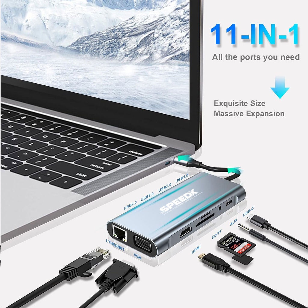 Speed-x (sp-tc1101) 11 In 1 Multi-port Type C 4k Hdmi Usb 3.0 Converter Good Ic Big Packing - 3