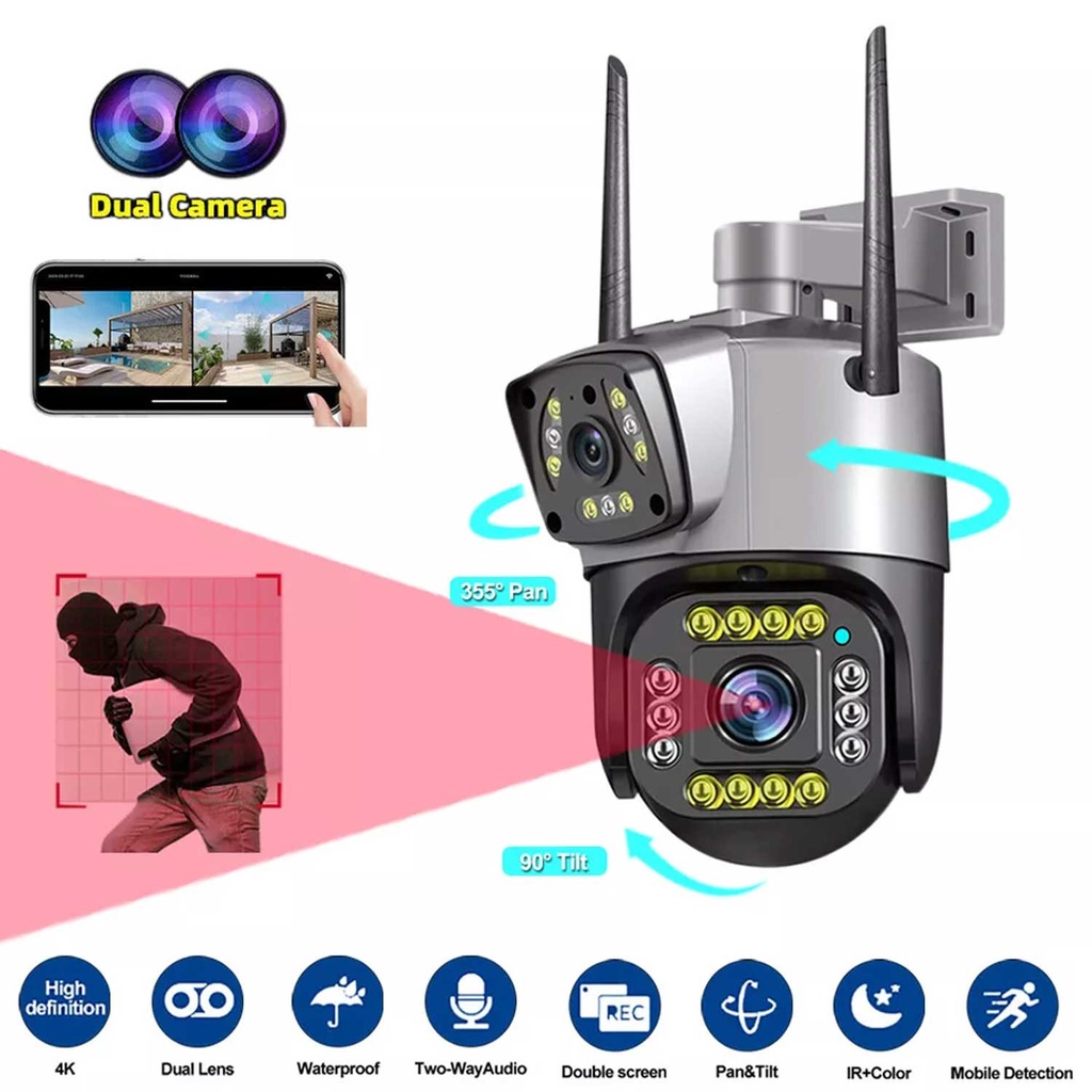Speed-x (spz-702) 2 Camera Lens Wifi Outdoor 4mp Color Night Vision With V380 Pro App - 3