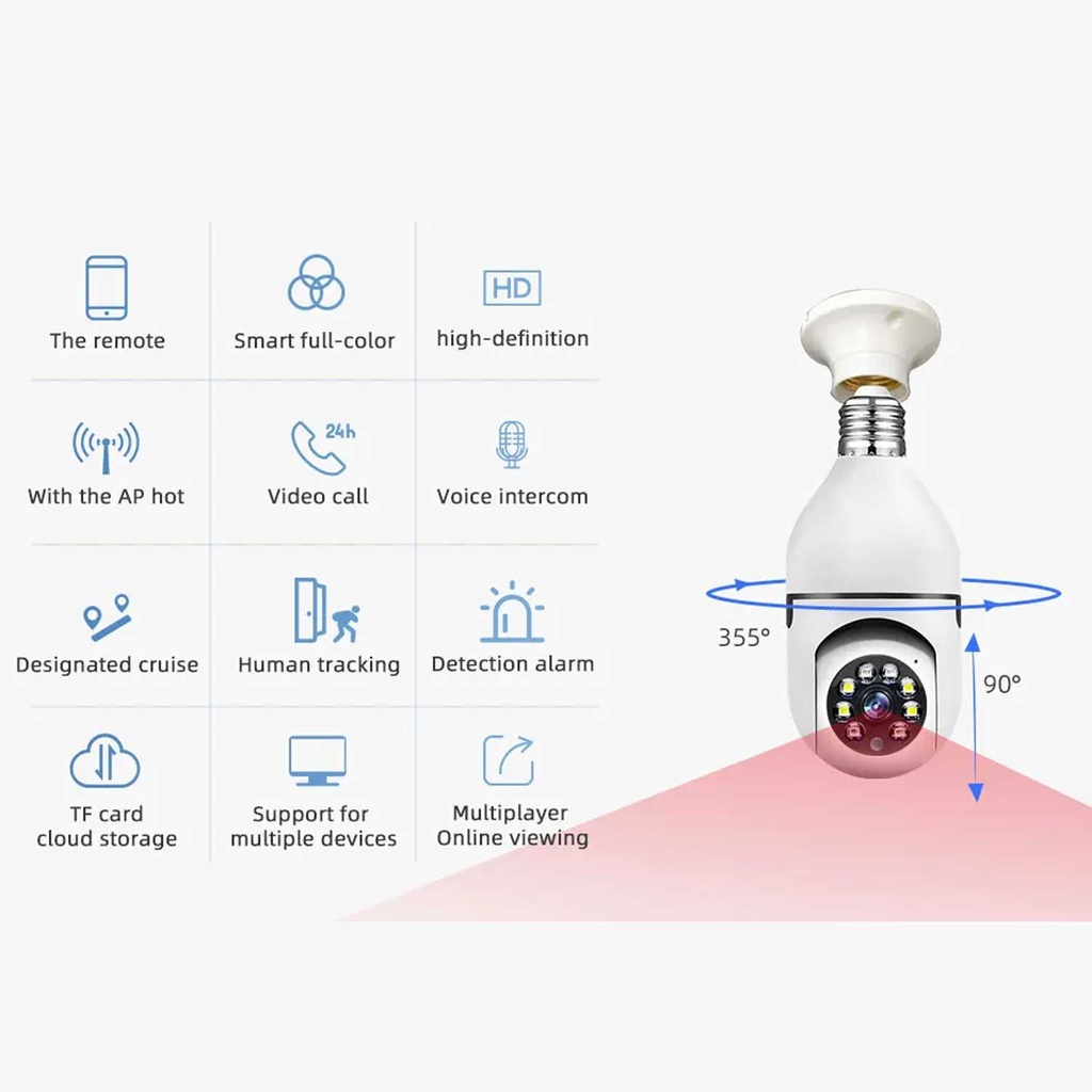 Speed-x Sp-e27 Bulb Camera 1080p Wifi 360 Degree Panoramic Night Vision Two-way Audio Motion Detection With V380pro App - 3