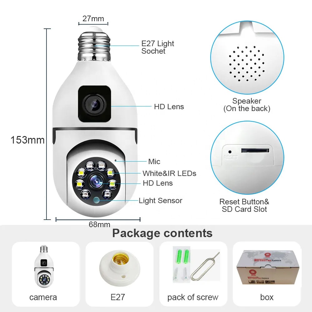 Speed-x Sp-e28-2 Dual Lens Bulb Camera 1080p Wifi Panoramic Night Vision Motion Detection With V380 Pro App - 4