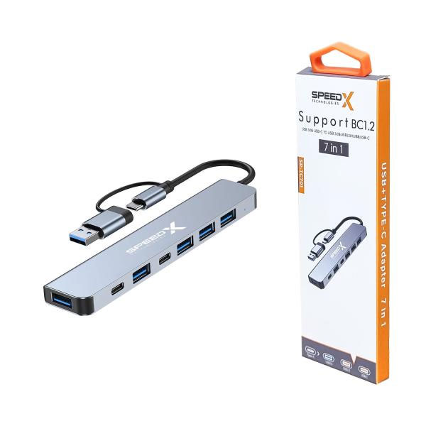 Speed-x Sp-tc701 7 Port 2 In 1 Usb 3.0 & Type-c Ports Aluminum Alloy Portable Hub - 2