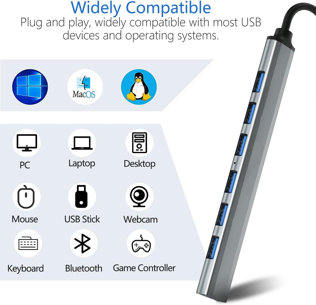 Speed-x Sp-uh307al 7 Port Usb 3.0 Ultra Slim Portable Hub Aluminum Alloy - 2