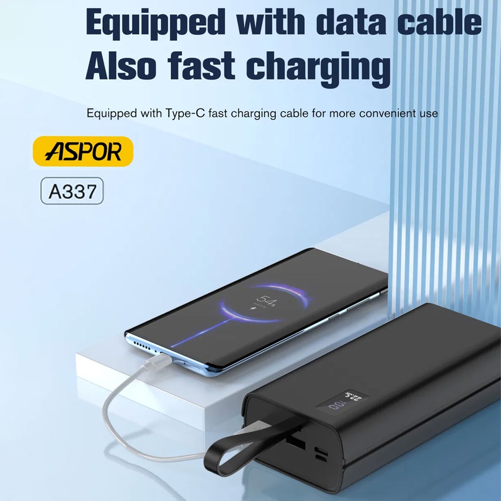 Aspor A337 22.5w Pd 30000mah Fast Charge Power Bank Lcd Display Black - 2