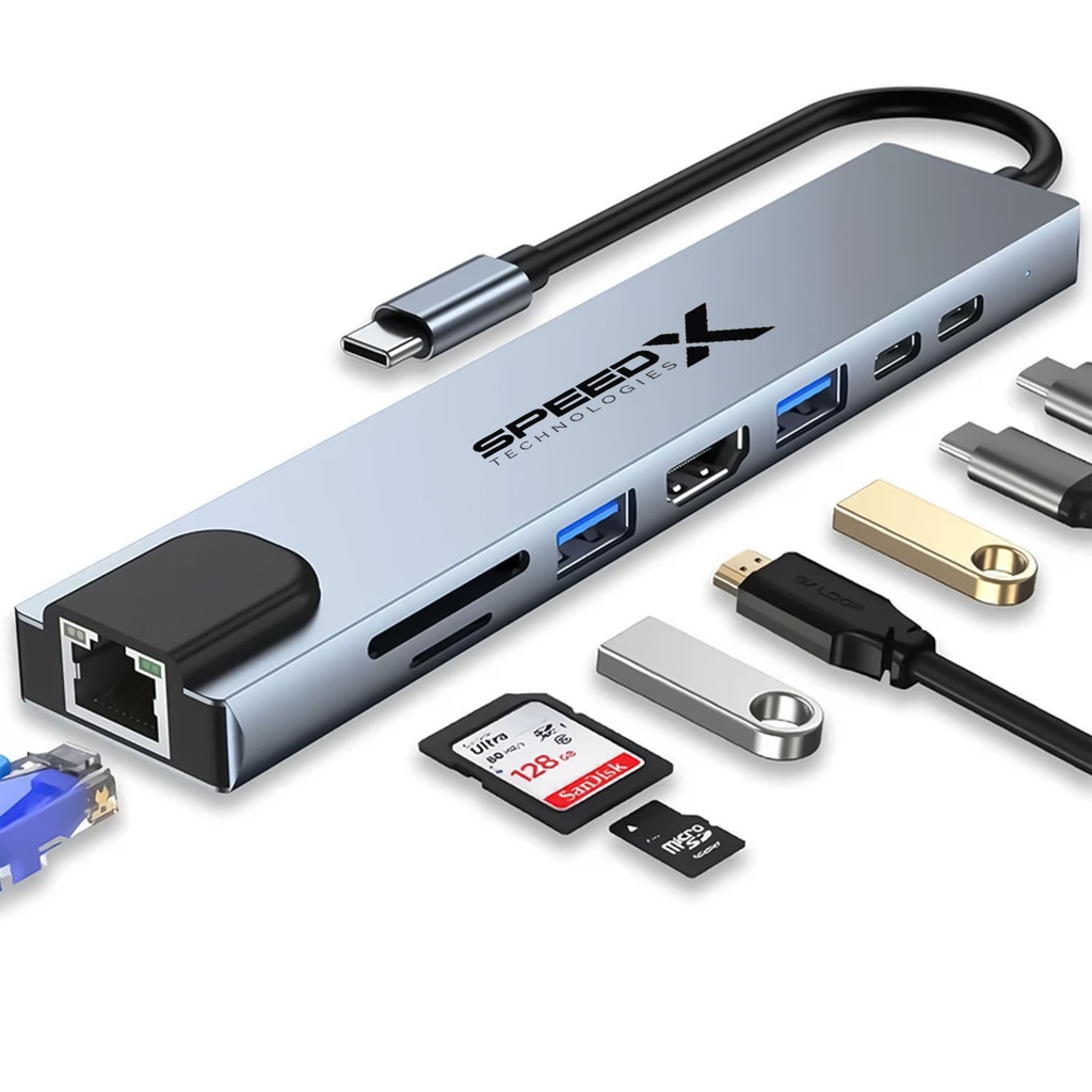 Speedx (sp-tc801) 8 In 1 Multi-port Type C 4k Hdmi Usb 3.0 Converter Good Ic Big Packing - 2