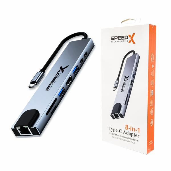 Speedx (sp-tc801) 8 In 1 Multi-port Type C 4k Hdmi Usb 3.0 Converter Good Ic Big Packing - 4