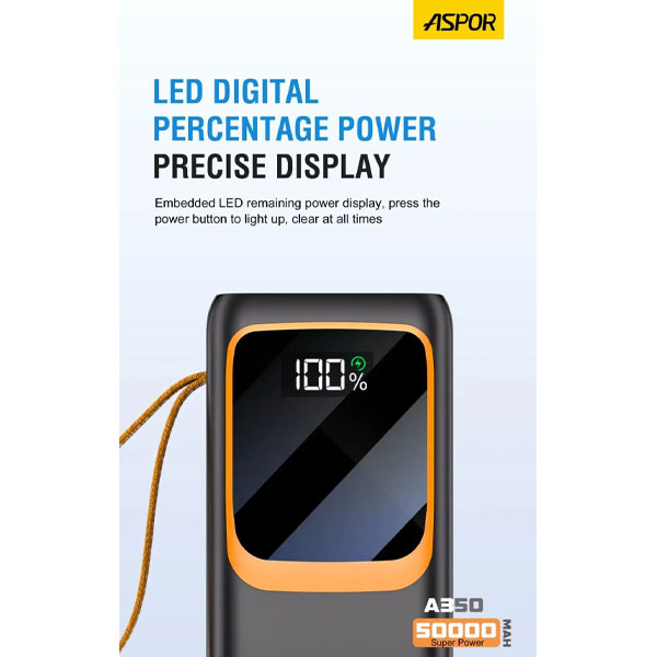 Aspor A350 22.5w 50000mah Fast Charging Type-c Micro Ios 7 Output With Built-in Flashlight Power Bank - 3