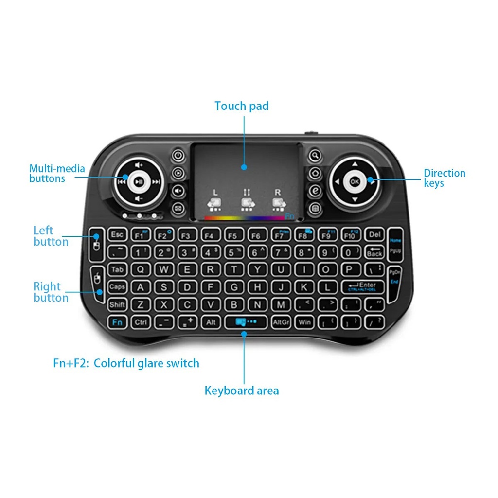 Speedx I10 Mini Wireless+bluetooth Touchpad 7 Color Backlit Light 2.4ghz - 3