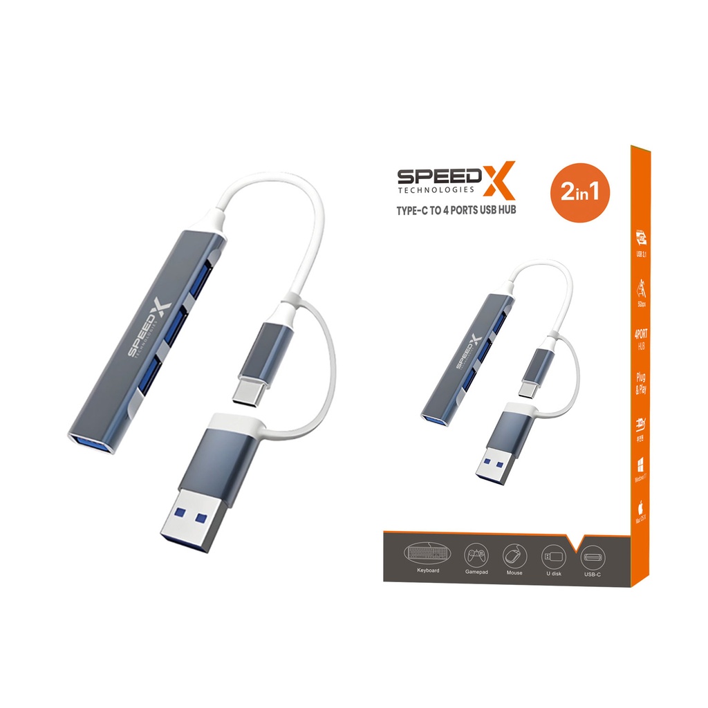 Speedx Sp-utc41 2in1 4 Port Usb Hub 3.0 - 2