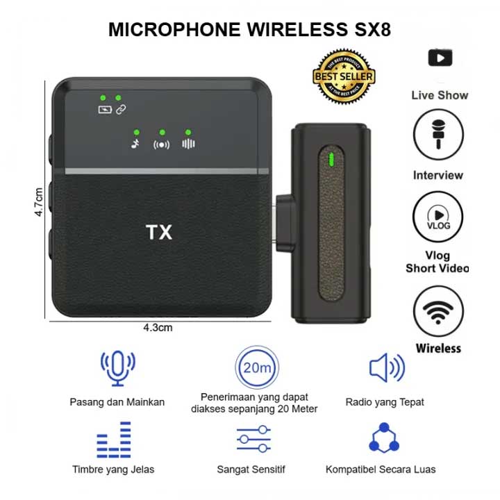 Sx8 Type-c Single Professional Lavalier Wireless Microphone For Interview, Vlog, Live Mic Noise Reduction - 3