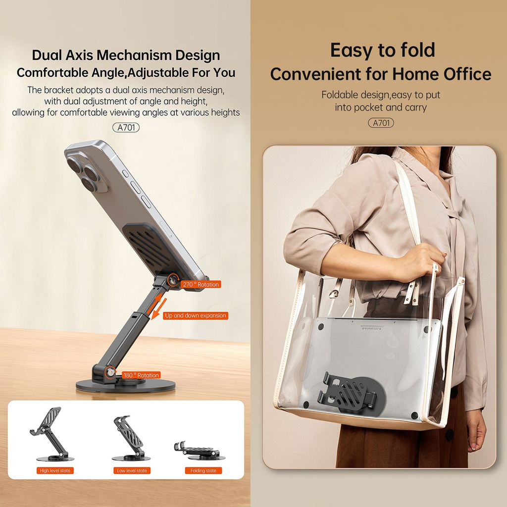 Aspor A701 Foldable Desktop Mobile Phone & Tablet Stand - 3