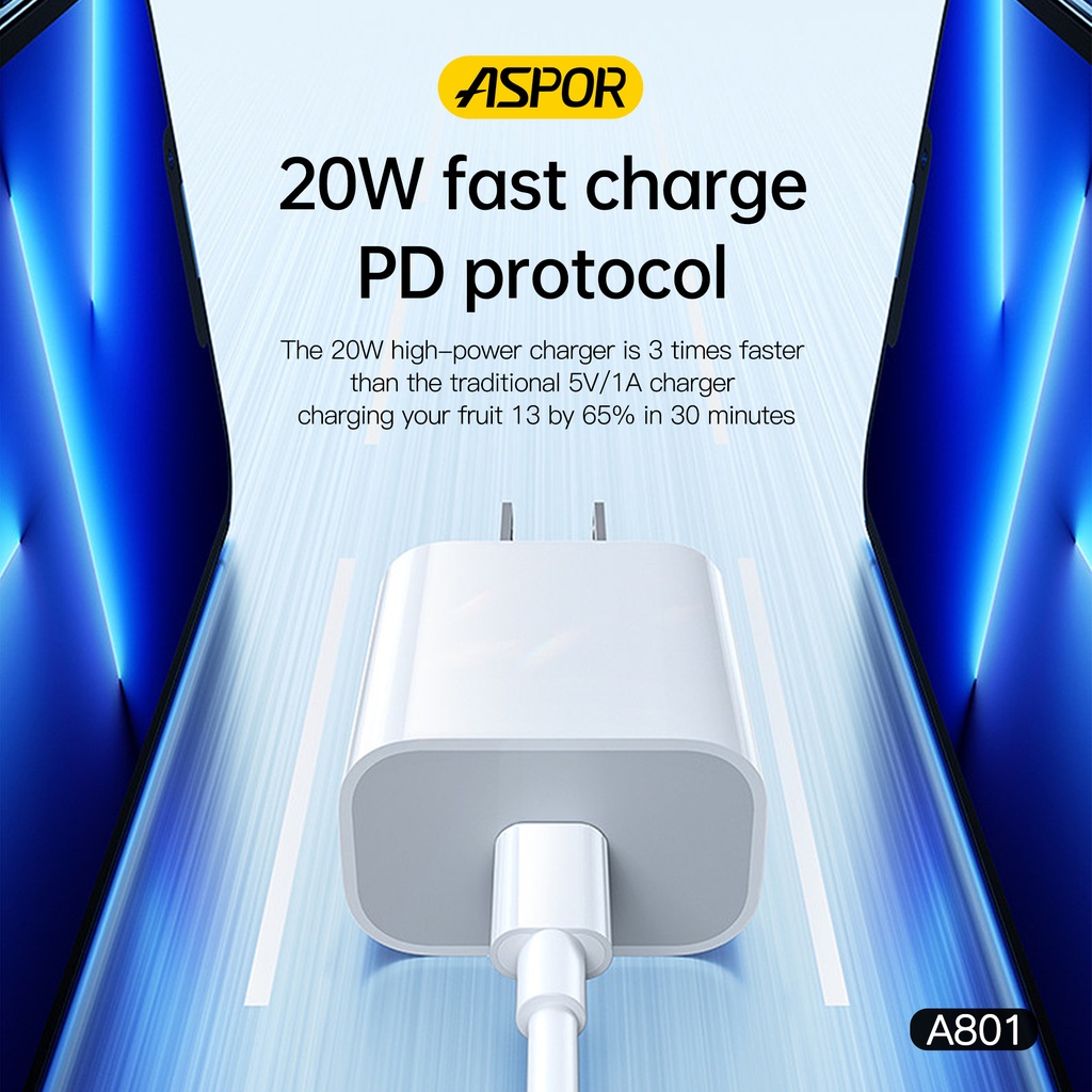 Aspor A801 New 20w Us Pin Usb-c Fast Charging Qc 3.0 White - 3