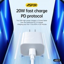 Aspor A801 New 20w Us Pin Usb-c Fast Charging Qc 3.0 White - 3