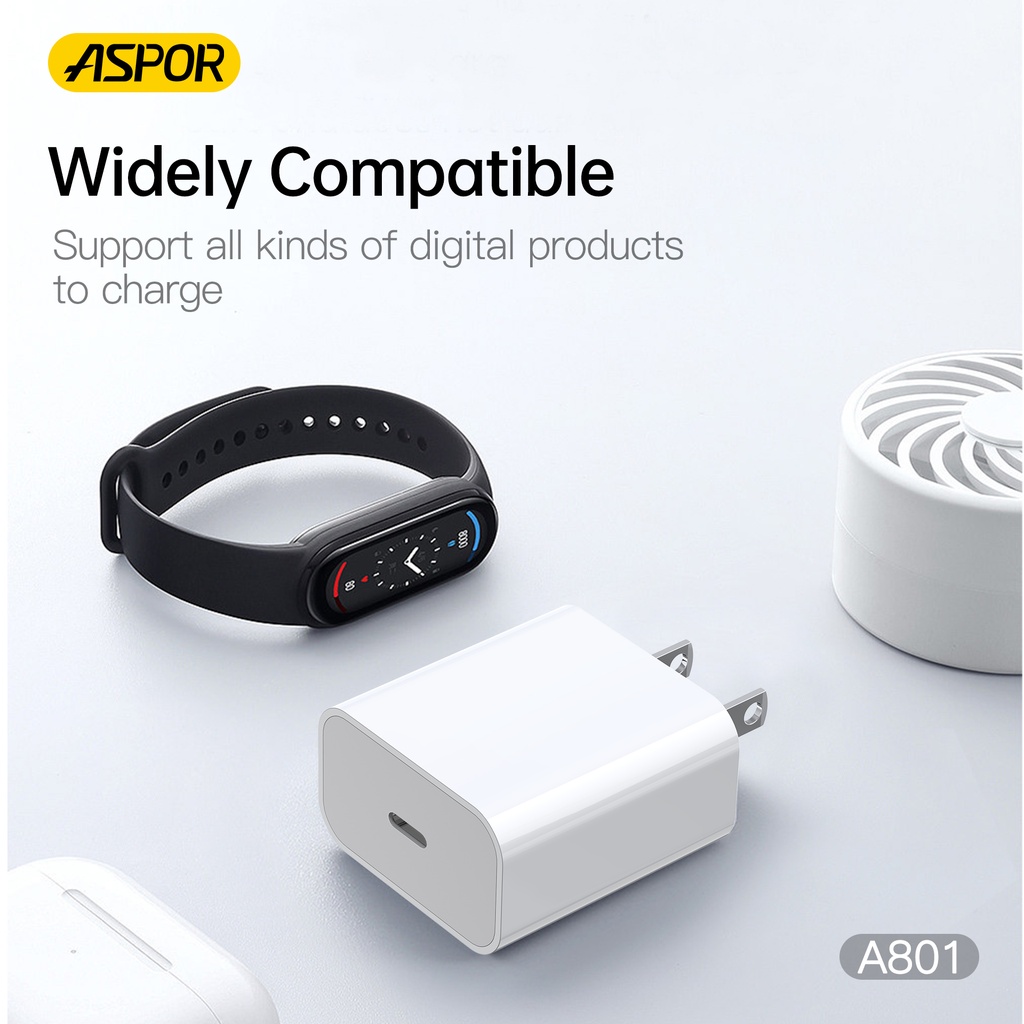 Aspor A801 New 20w Us Pin Usb-c Fast Charging Qc 3.0 White - 4