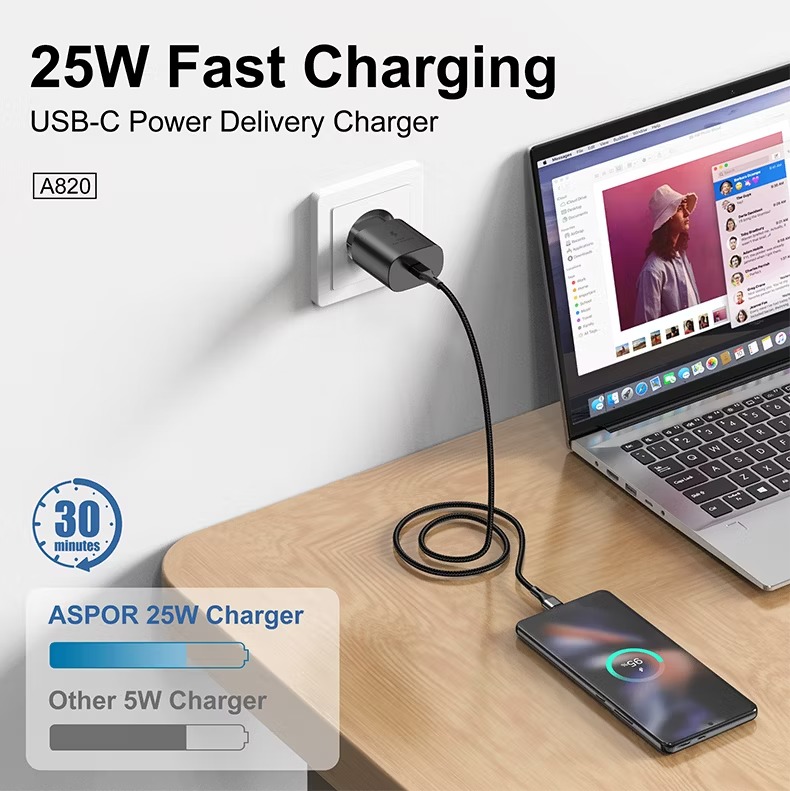Aspor A820eu 25w Usb-c Fast Charging Power Adapter - 2