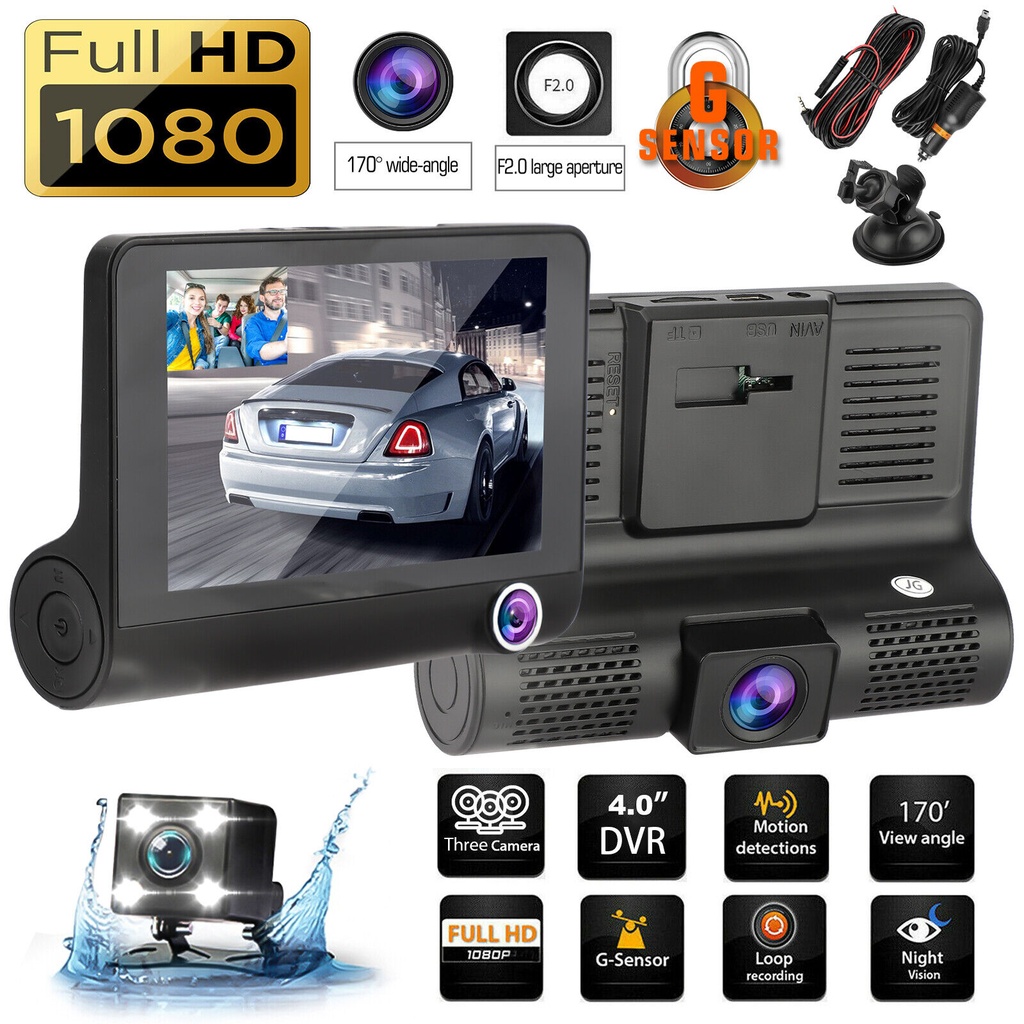Wdr Dashcam 3 Camera Lens Video Car Dvr Full Hd 1080p - 2