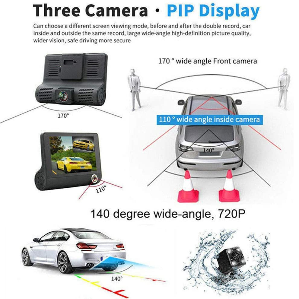 Wdr Dashcam 3 Camera Lens Video Car Dvr Full Hd 1080p - 3