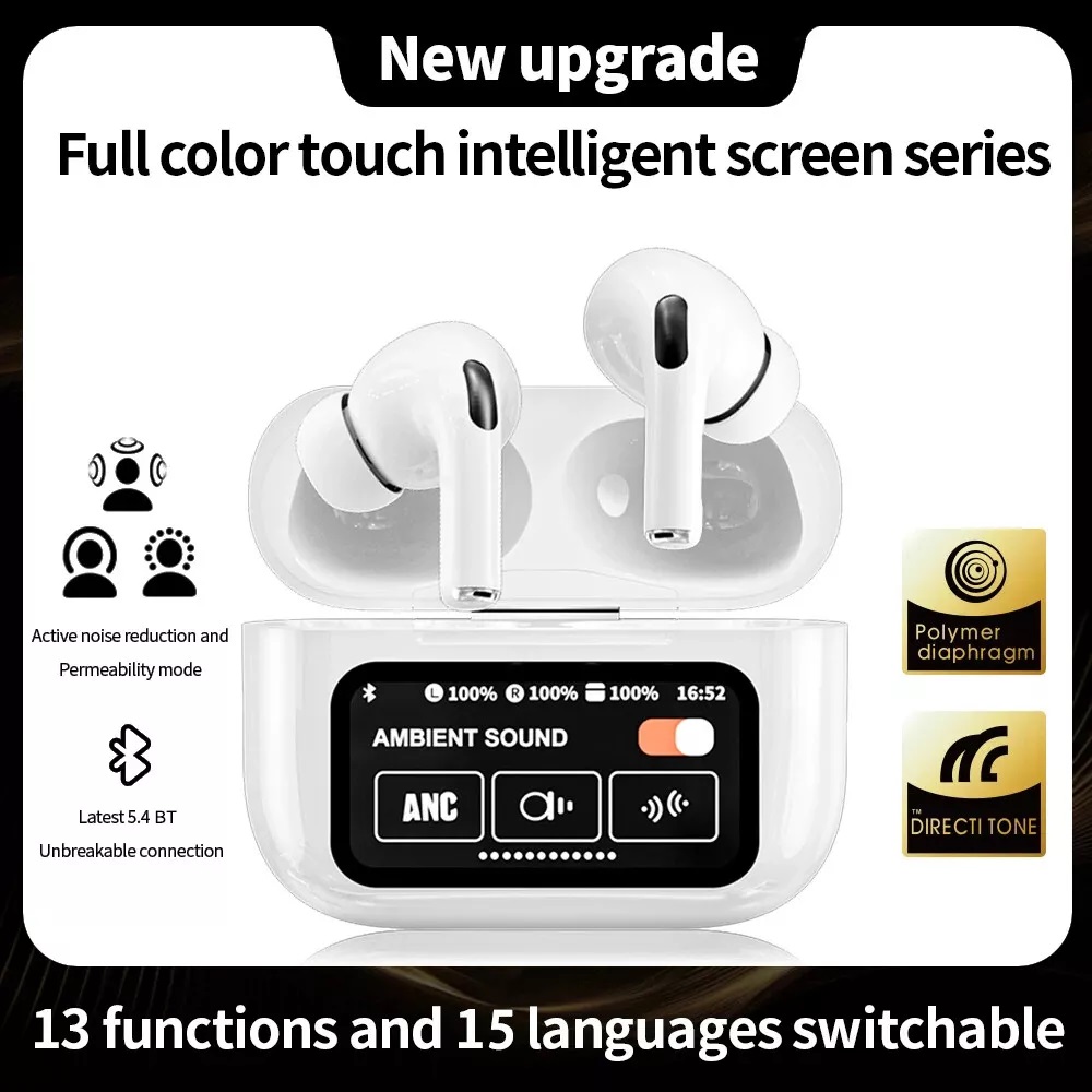 White New A9 Pro Apple Airpods Ancenc Zhongkelqnxun Noise Reduction Touch Control Bluetooth 5.4 Wireless Earbuds - 2