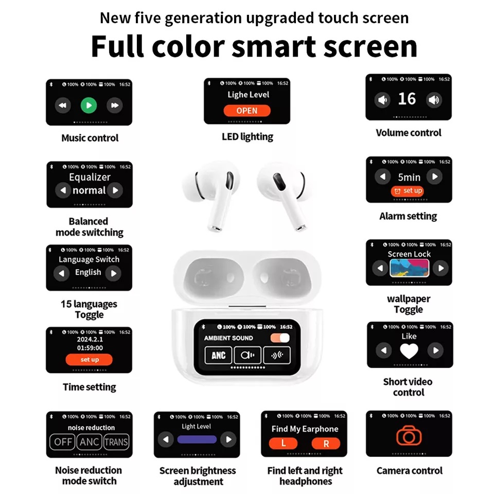 White New A9 Pro Apple Airpods Ancenc Zhongkelqnxun Noise Reduction Touch Control Bluetooth 5.4 Wireless Earbuds - 4