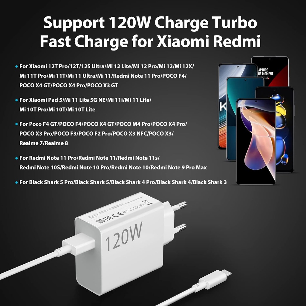 Xiaomi 120w Eu Plug Qc3.0 Fast Quick Turbo Charger With Cable - 4