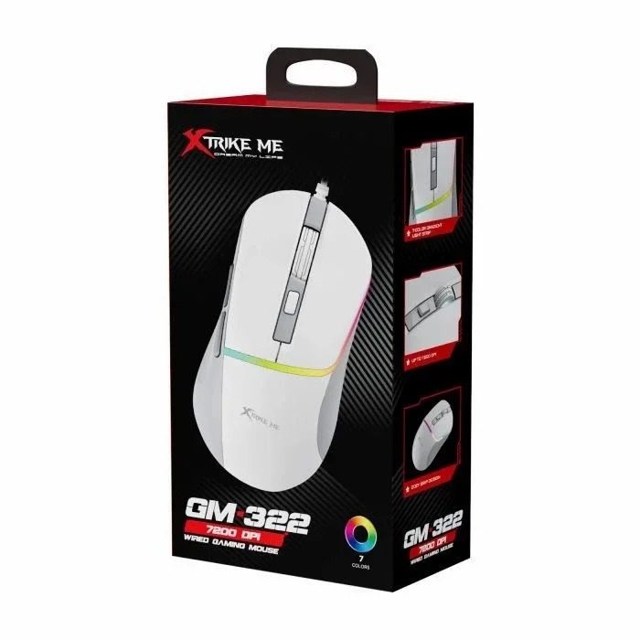 Xtrike Me Gm-322 Wired Gaming Mouse 7200 Dpi Rgb Backlight Ergonomic Design White - 3 (1)