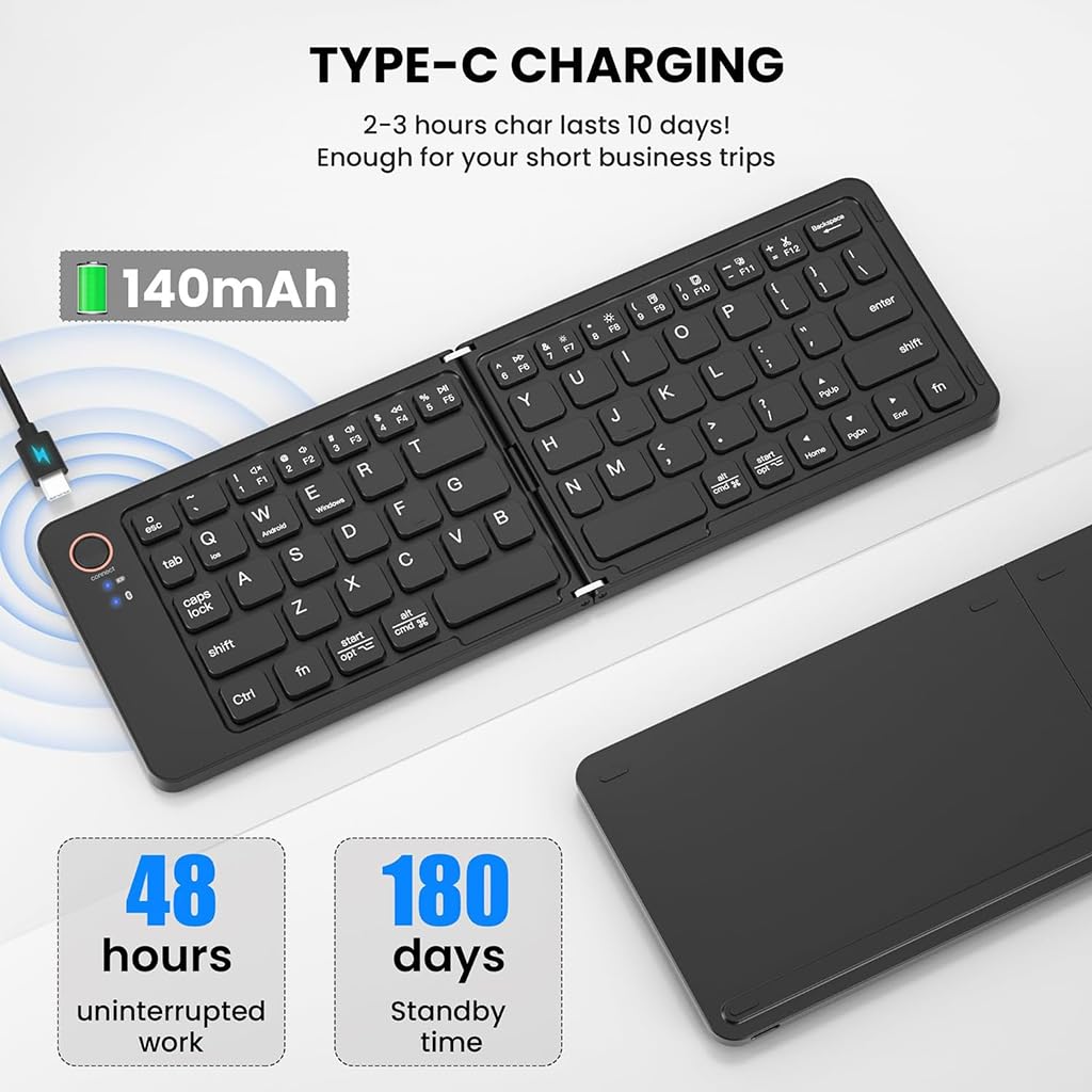 B023 11 Inch Foldable & Rechargeable Bluetooth Keyboard - 3