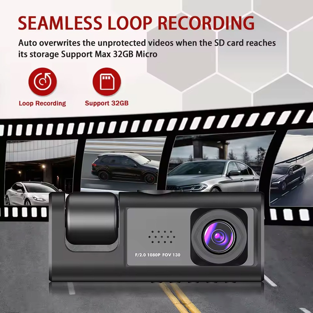 Y16 3 Channel Dash Cam Hd 1080p (170° Ultra-wide-angle A+ Lens) Front Rear Video - 4