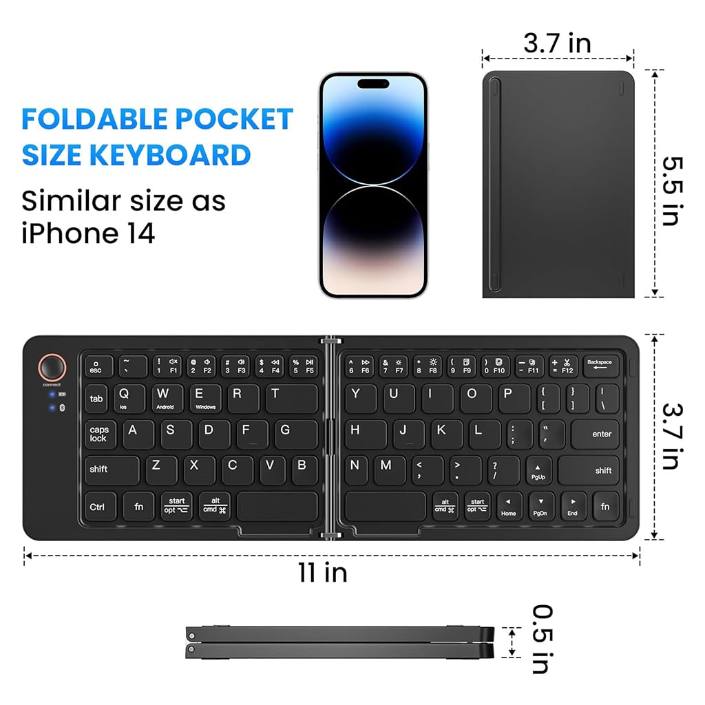 B023 11 Inch Foldable & Rechargeable Bluetooth Keyboard - 4