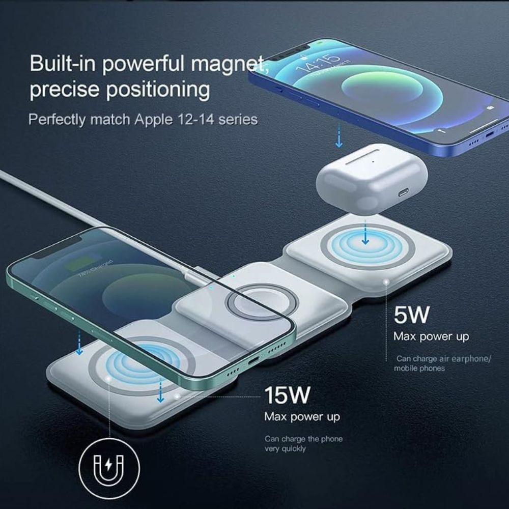 3 In 1 15w Fast Wireless Magnetic Charging Pad For Iphone, Airpods, Smartwatch - 2