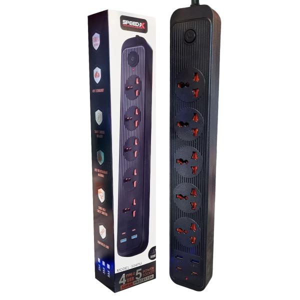 504pu Speed-x Premium Portable Power Strip 5socket+2usb Port+2 Type C Usb Cabel Length 2m - 4