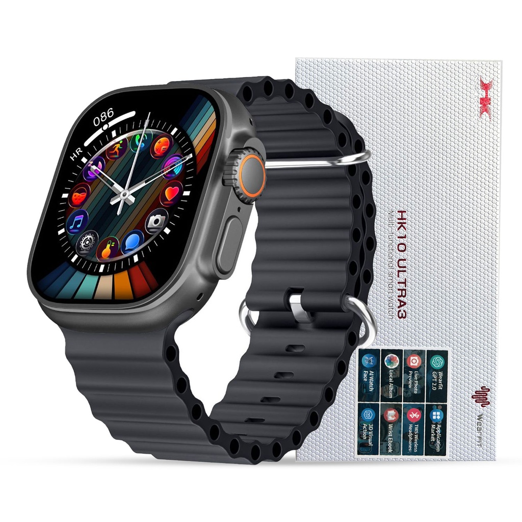 Hk10 Ultra 3 2.02 Amoled Display G-sensor Ai Features With Wearfit Pro App 2 Straps Black - 4