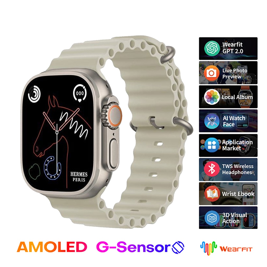 Hk10 Ultra 3 2.02 Amoled Display G-sensor Ai Features With Wearfit Pro App 2 Straps Silver - 2