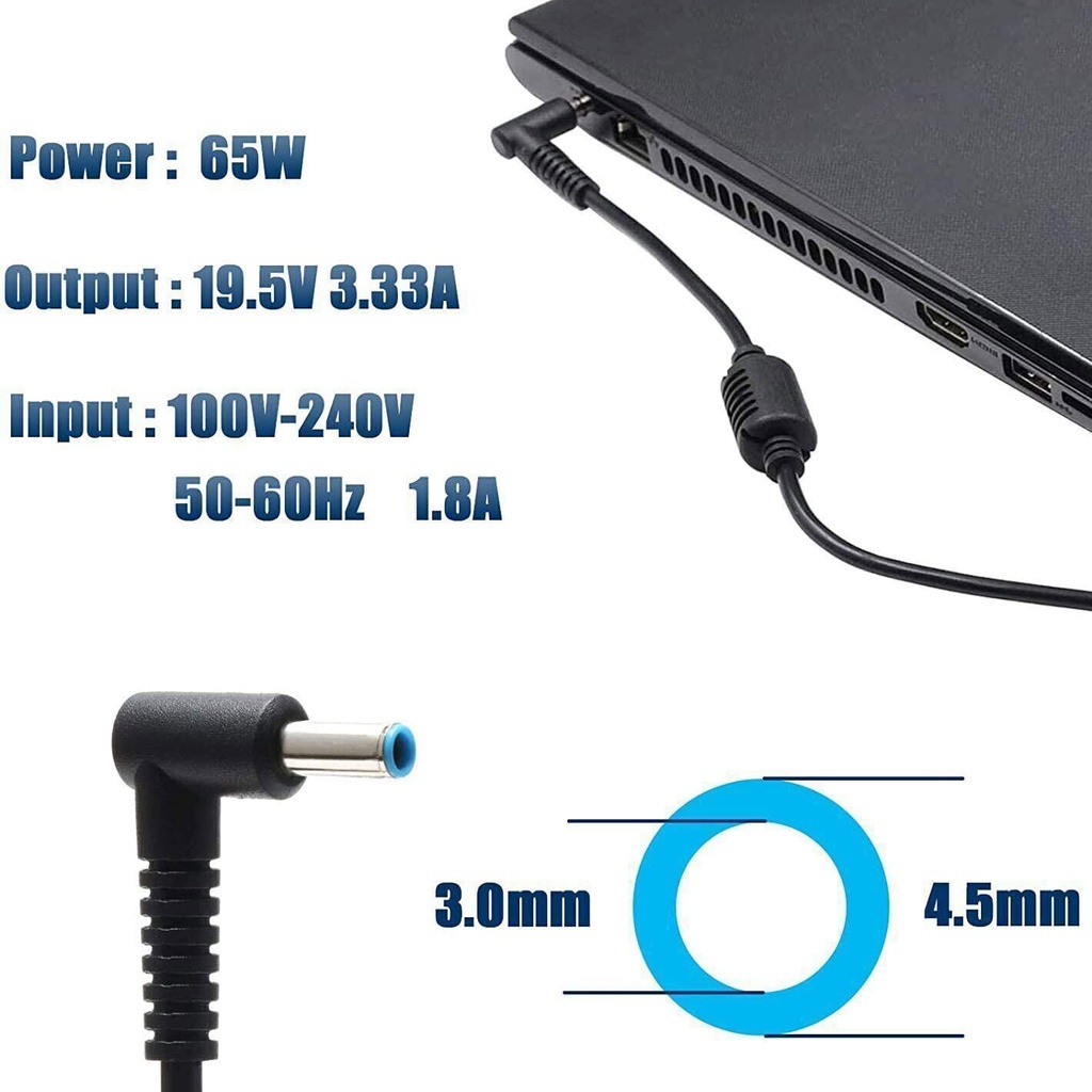 Hp Pavillion Blue Pin Laptop Charger 19.5v 3.33a 65w (pin Size 4.53.0) - 3