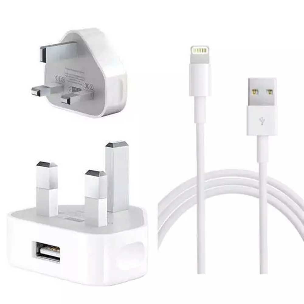 Iphone Usb 5w Power Adaptor Uk Pin With Lightning To Usb Cable - 2
