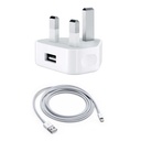 Iphone Usb 5w Power Adaptor Uk Pin With Lightning To Usb Cable - 3