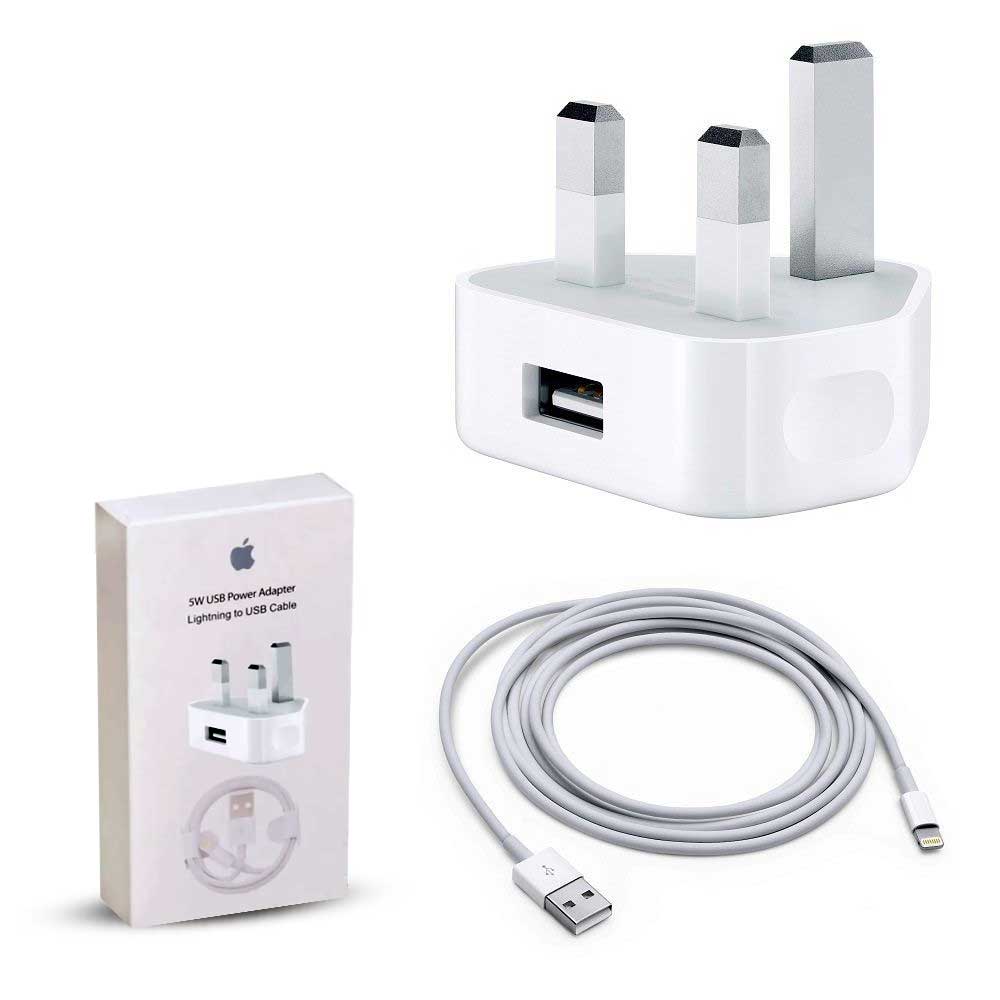 Iphone Usb 5w Power Adaptor Uk Pin With Lightning To Usb Cable - 4