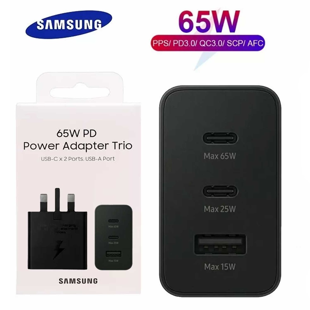 65w Samsung Uk Pin Pd Power Adaptor Trio Usb C X 2ports, Usb-a Port - 4