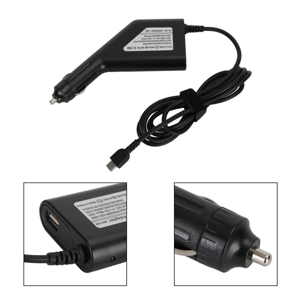 65w Usb-c Universal Laptop Dc Car Charger With Usb Port - 3