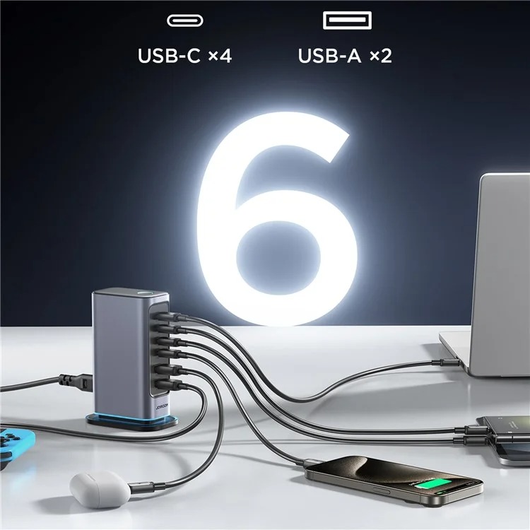 Joyroom Tcm02 65w 6 Port Eu Plug Usb Desktop Charger Gan Fast Charging Station Hub - 2