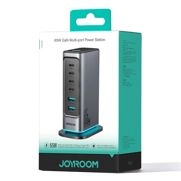 Joyroom Tcm02 65w 6 Port Eu Plug Usb Desktop Charger Gan Fast Charging Station Hub - 4