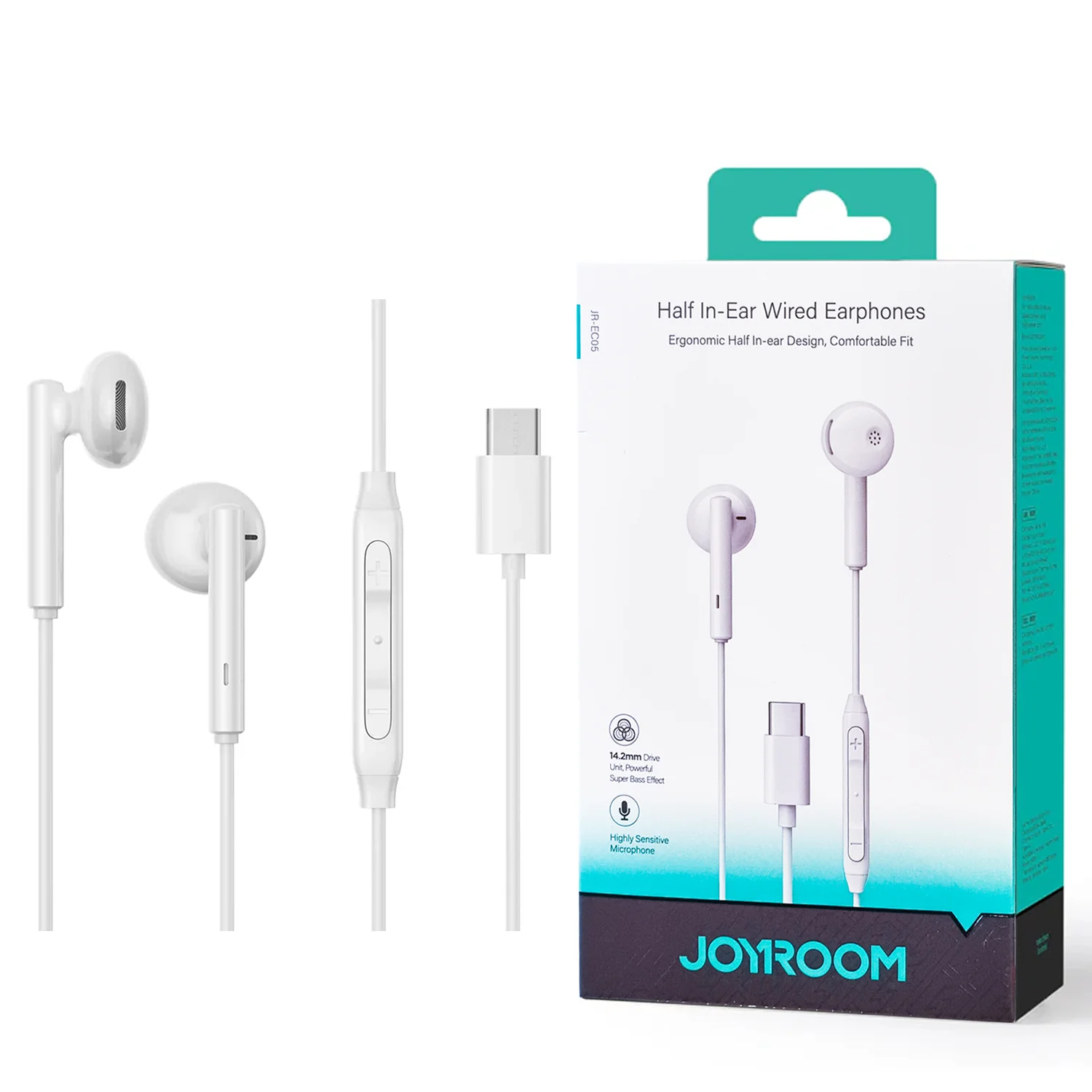 Joyroom-ec05 Type-c Series Half In-ear Wired Earphones-white - 4