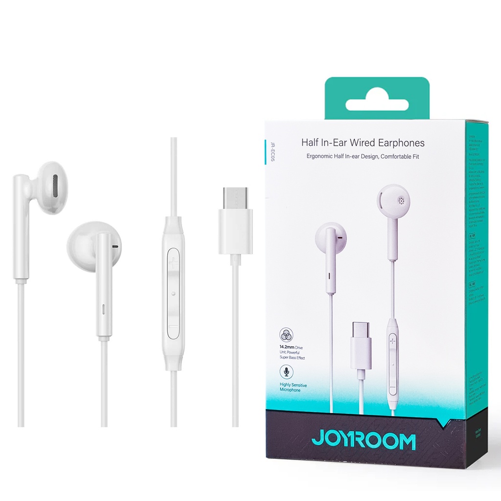 Joyroom-ec05 Type-c Series Half In-ear Wired Earphones-white - 4