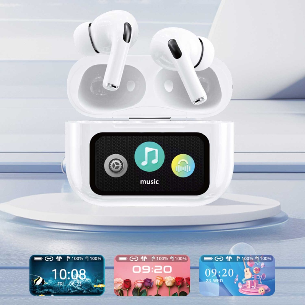 A9 Pro App Ancenc Display Touch Control Bt 5.4 Wireless Earbuds With Zwsvibe App White - 2