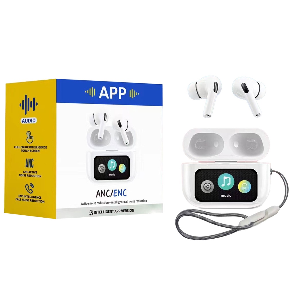 A9 Pro App Ancenc Display Touch Control Bt 5.4 Wireless Earbuds With Zwsvibe App White - 3