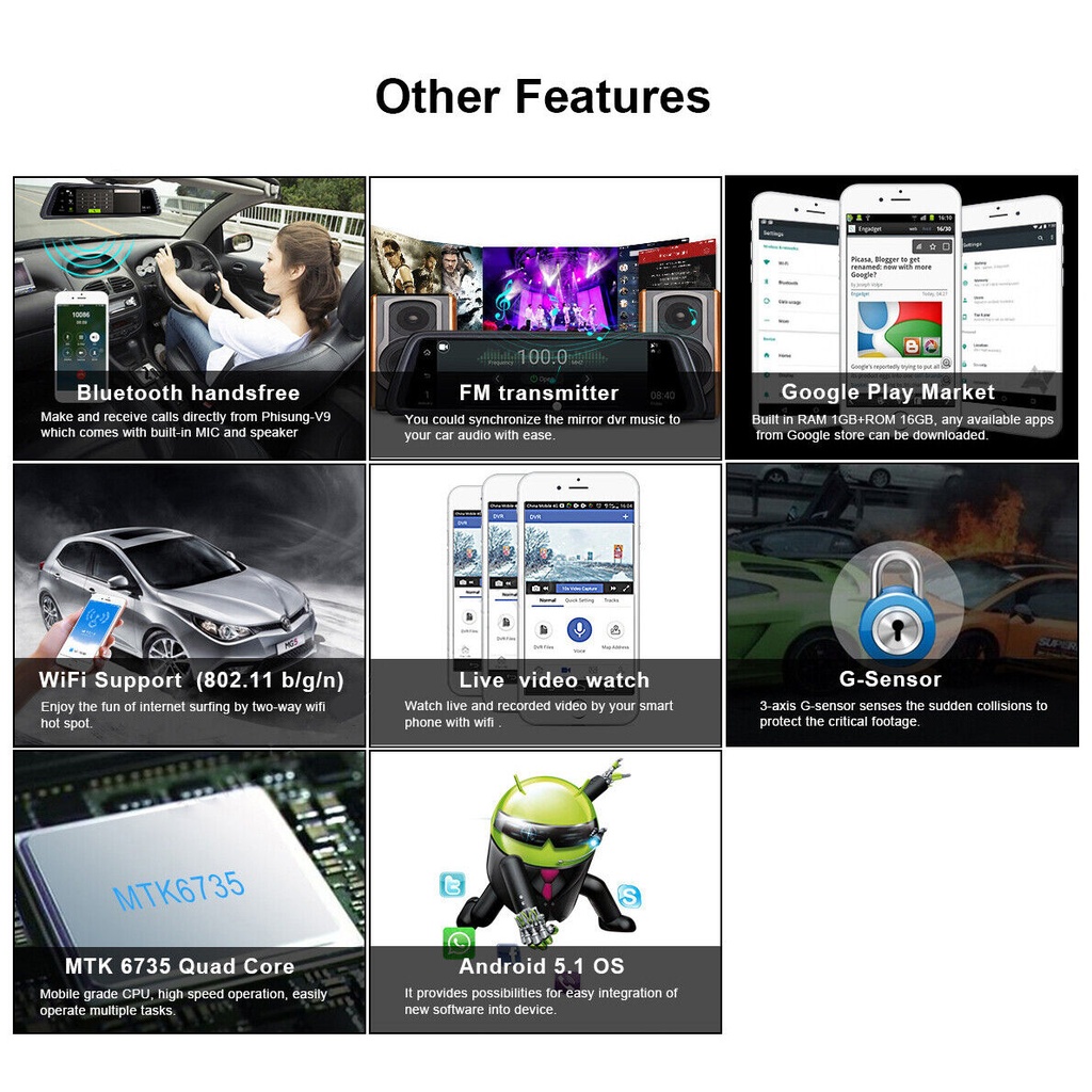 L830 Car Dvr Mirror Dual Camera Frontback 1080p - 4