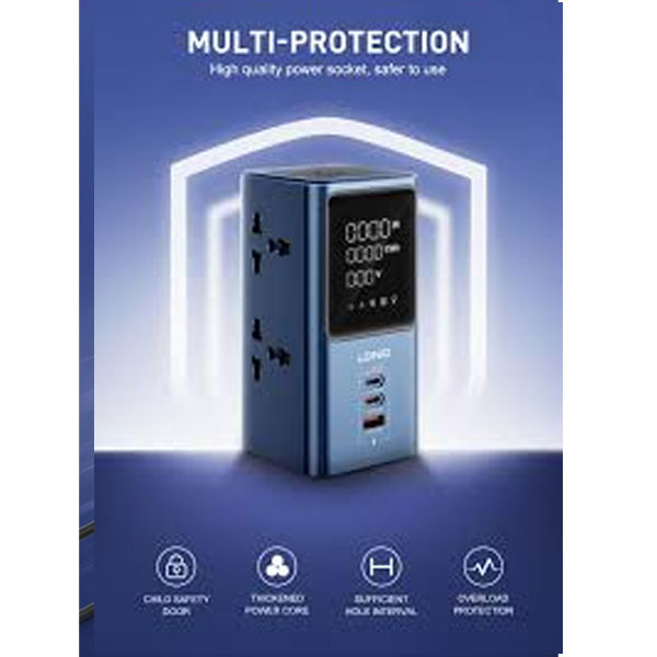 Ldnio Sc2 7-in-1 Power Extension With Fast Charging 4 Sockets 2 Usb-c + 1 Usb-a - 3