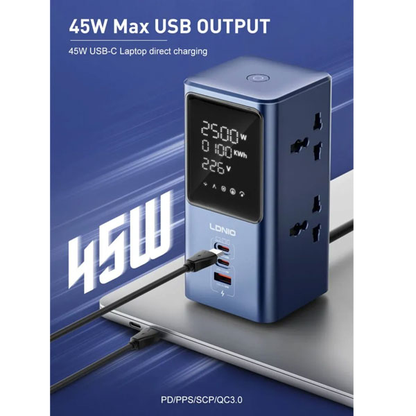 Ldnio Sc2 7-in-1 Power Extension With Fast Charging 4 Sockets 2 Usb-c + 1 Usb-a - 4